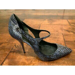 Alexander Wang Blue Leather Snakeskin Pointed Toe Stiletto Heels, Size 8.5/38.5